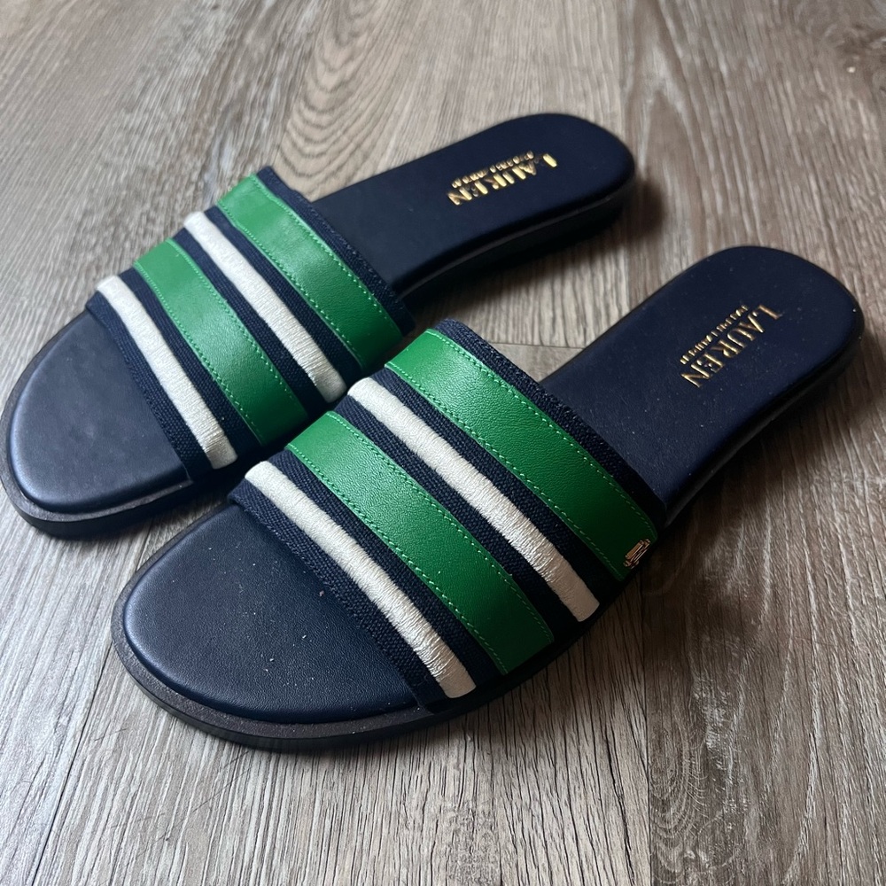 Ralph Lauren Black and Green Striped Slides